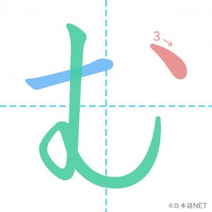 ひらがな「む」の書き順31画目