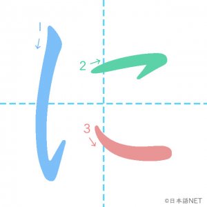 ひらがな「に」の書き順