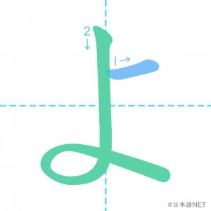 ひらがな「よ」の書き順
