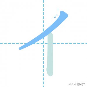 カタカナ「イ」の書き順：１画目