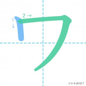 カタカナ「ワ」の書き順