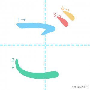 ひらがな「ご」の書き順